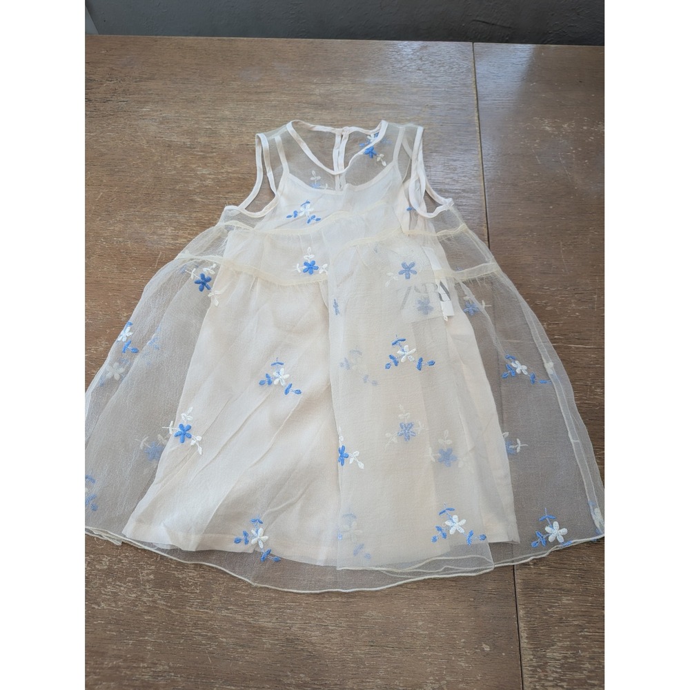 Zara Girls Cream Tulle Floral Embroidered Dress Sleeveless Size 4 Years NWT